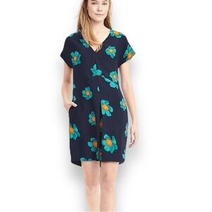 Banana Republic Navy Floral Cap Sleeve Dress Size 10 V-neck Pockets EUC
